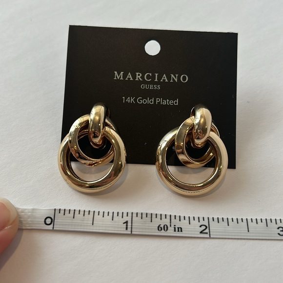 NWT MARCIANO by Guess 14K Gold Plated Studded Tri Hoop Earrings - Picture 6 of 7